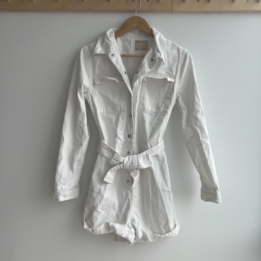 White Denim Long Sleeve Romper - ASOS